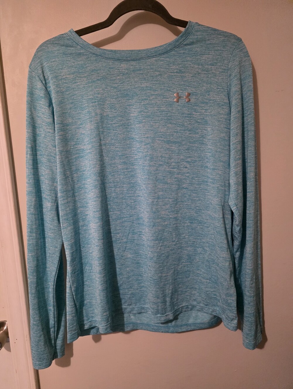 Under Armour Women's Heathered Blue Long-Sleeve Performance Tee, Size Lg